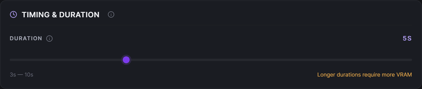 The duration control for a video preset